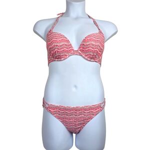 Aerie Womens Pink Mint Green Halter Neck Bikini Swimsuit Size 34D / L